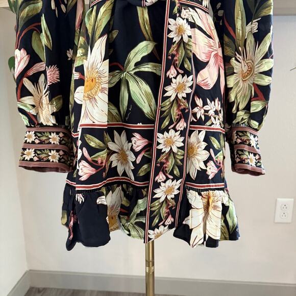 Farm Rio Surreal Flowers Belted Minidress Long Sleeve Puff Sleeve Boho M - Picture 6 of 12